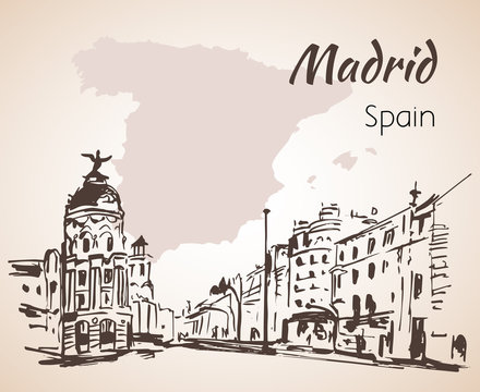 Madrid hand drawn street. Spain
