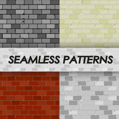 set of seamless patterns with brick walls