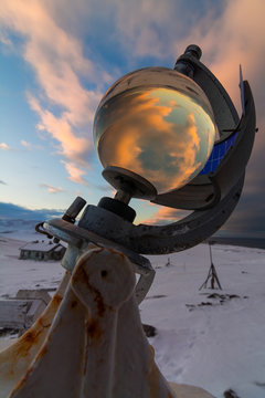 Heliograph on Old meteorological station. Teriberka, the Barents Sea. sunshine recorder