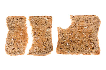 Brot Toast Toastbrot, Vollkorn Bio gebrochen angebissen Aufsicht Freisteller Isoliert - 115895076
