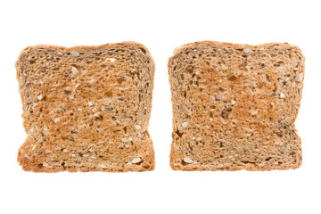 Brot Toast Toastbrot, Vollkorn Bio gebrochen angebissen Aufsicht Freisteller Isoliert