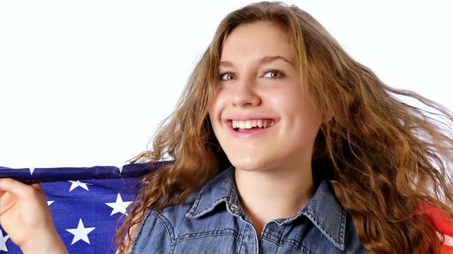 Girl with a flag of the United States of America