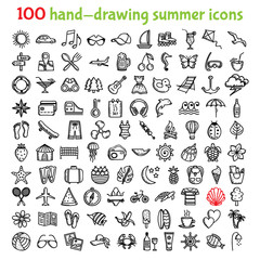 100 hand-drawing summer icons