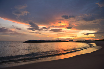 sunset and beautiful natural beach . 