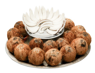 Coconuts on a tray, isolate