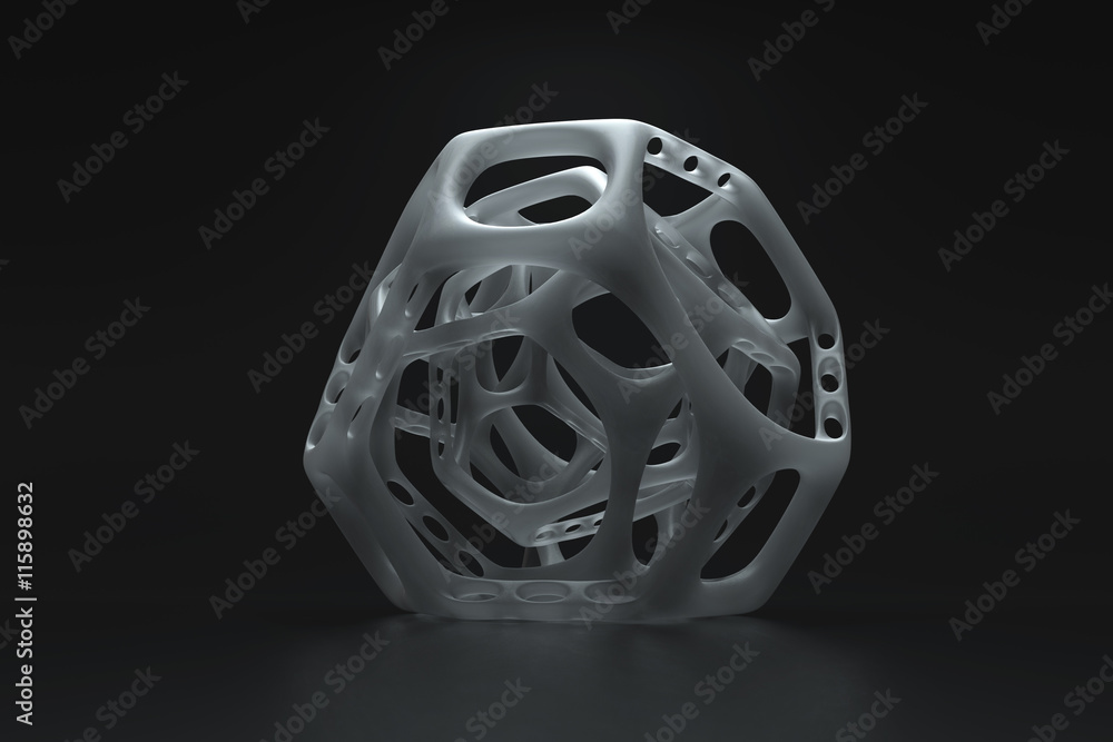 Poster 3d rendering of abstract organic looking geometry forms with light scattering and absorbtion