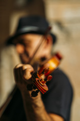 violinist playing.
