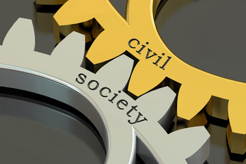 civil society concept on the gearwheels, 3D rendering