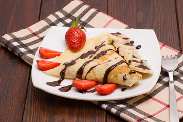 Crepes with Banana and strawberries 