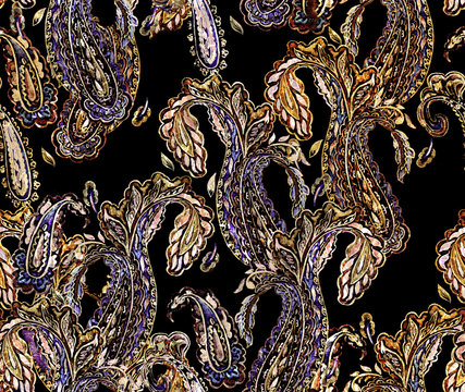 Ornamental watercolor paisley pattern, india seamless decoration for wrapping, wallpaper, fabric