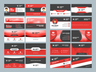 Business card templates. Stationery design vector set. Red and black colors. Flat style vector illustration