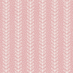 Simple leaf seamless pattern. Hand drawn pink background. Cute wallpaper. Vector illustration.