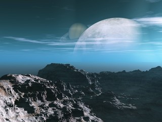 Obrazy na Szkle  Eksploracja egzoplanet - krajobraz fantasy i surrealistyczny. Renderowane 3D.