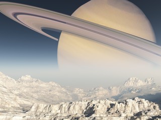 Fototapety  Eksploracja egzoplanet - krajobraz fantasy i surrealistyczny. Renderowane 3D.
