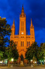 Marktkirche in Wiesbaden am Abend