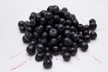 Pile of blueberries with white background
