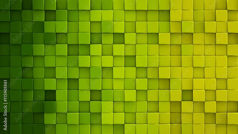 Poster yellow green gradient extruded cubes mosaic. geometric 3d render animation. computer generated seaml
