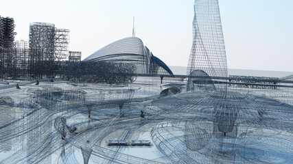 3D illustration. The city of the future