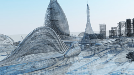 3D illustration. The city of the future