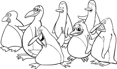Naklejka premium penguins group coloring book