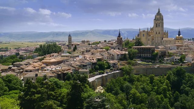 panoramic view of Segovia with Cathedral of Santa Mara de Segovia. Castilla y Leon, Spain