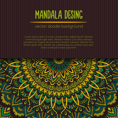 Vector vintage business card. Mandala design. Ornamental doodle background.