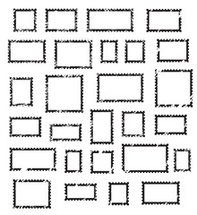 Grunge empty blank postage stamps different size, icons set, black isolated on white background, vector illustration.