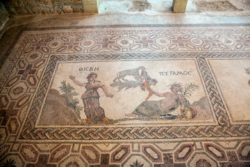 Paphos Archaeological Park on Cyprus with ancient mosaic on the floor