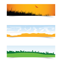 Obraz premium banner with landscape icon set in color illustration