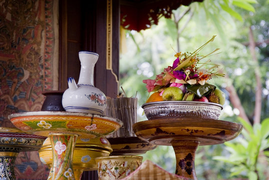 Balinese Hindu Offerings. These intricate Hindu offerings are handmade daily and are  quite artistic . They are found everywhere in Bali and contain rice, flowers, food, incense, and sometimes money.
