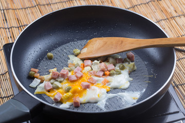 Chef cooking ingredient of fired rice