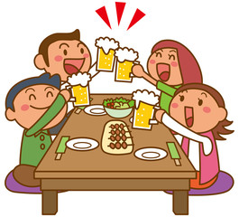 男女の飲み会（宴会・コンパ）のイメージイラスト © kintomo