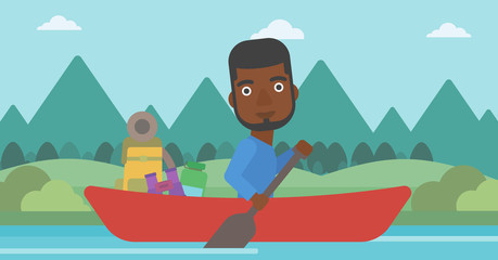 Man riding in kayak vector illustration.
