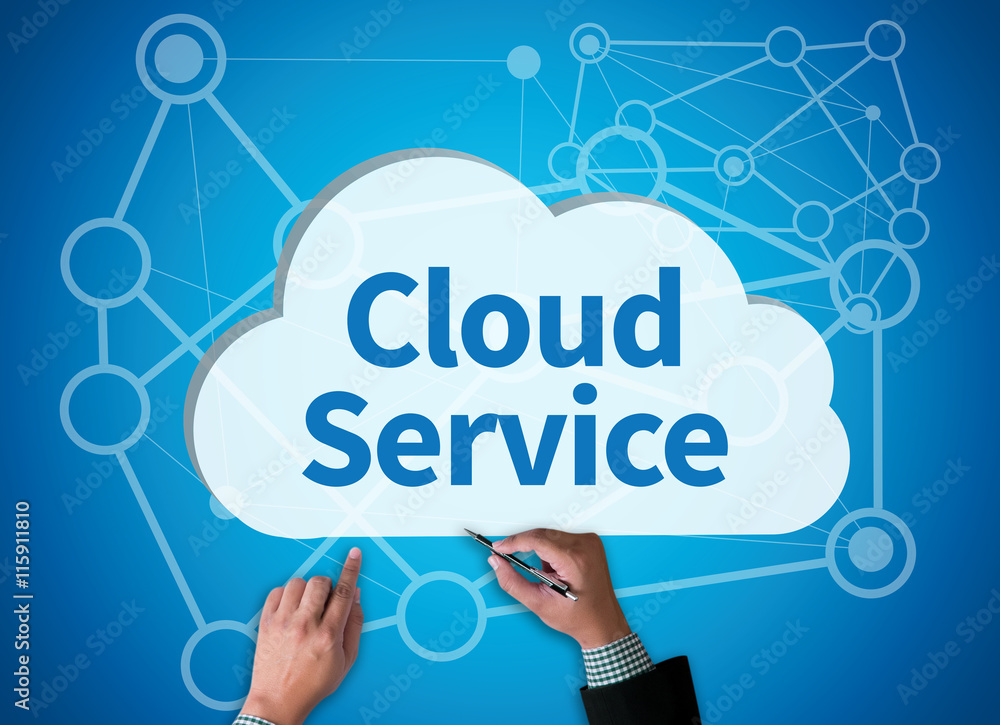 Aufkleber cloud service (cloud computing diagram on the new computer inter