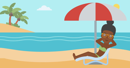 Obraz na płótnie Canvas Woman relaxing on beach chair vector illustration.