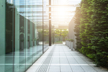 modern office buildings with glass wall in downtown of tokyo