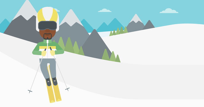 Young man skiing vector illustration.