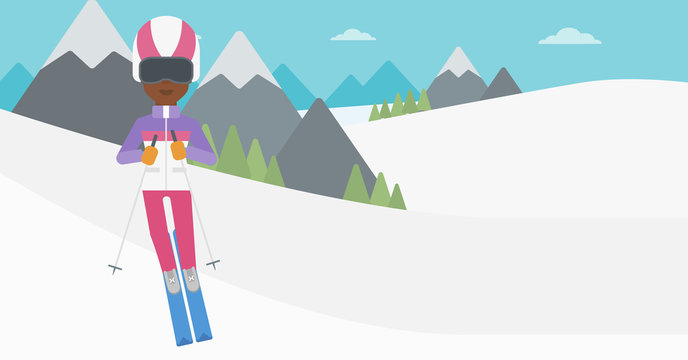 Young woman skiing vector illustration.