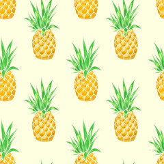 Juicy pineapples on a beige background. Vector seamless pattern
