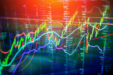 Graph of stock market data and financial with the view from LED