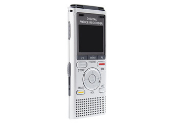 Digital voice recorder, dictaphone on white background