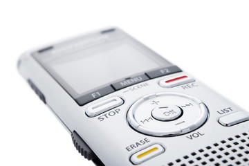 Digital voice recorder, dictaphone on white background