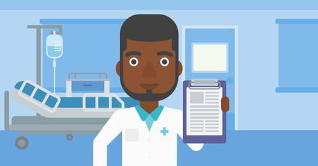 Doctor with clipboard and MRI machine.