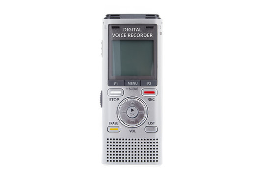 Digital voice recorder, dictaphone on white background