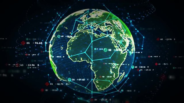 4K Digital World Data Color - A stylized rendering of the earth as a digital entity conveying the idea of the modern digital age and global connectivity. Seamless Loop.