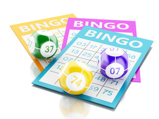3d Red bingo card with colorful balls.