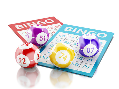 3d Red bingo card with colorful balls.