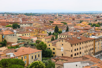 Fototapeta na wymiar View of the old city from the Leaning Tower in Pisa, Italy