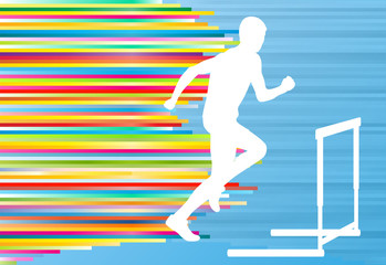 Track and field athlete competing during hurdle race barrier run