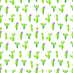 Seamless pattern with wax crayons cactus